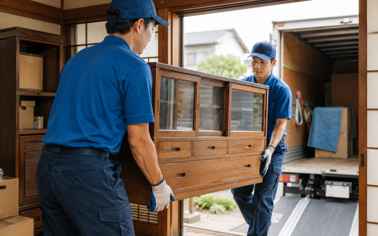 業者が家具を搬出している画像