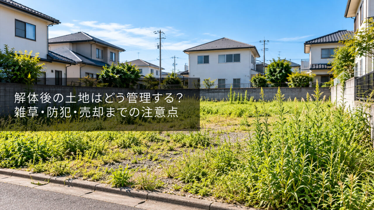 解体後の土地に雑草が生えている画像